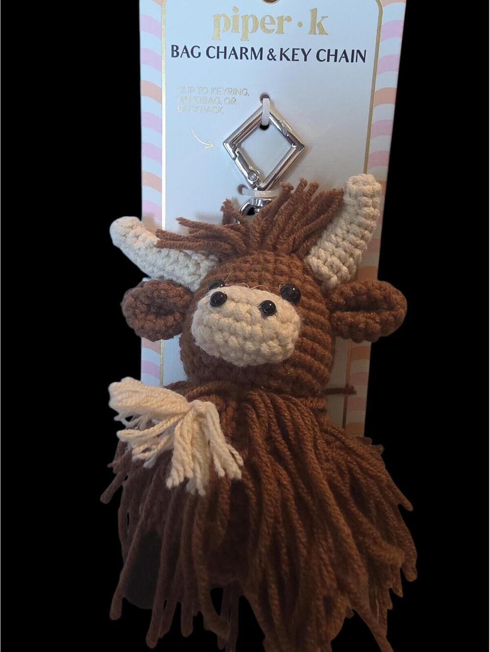 piper.k Brown Crochet Highland Cow Bag Charm & Key Chain